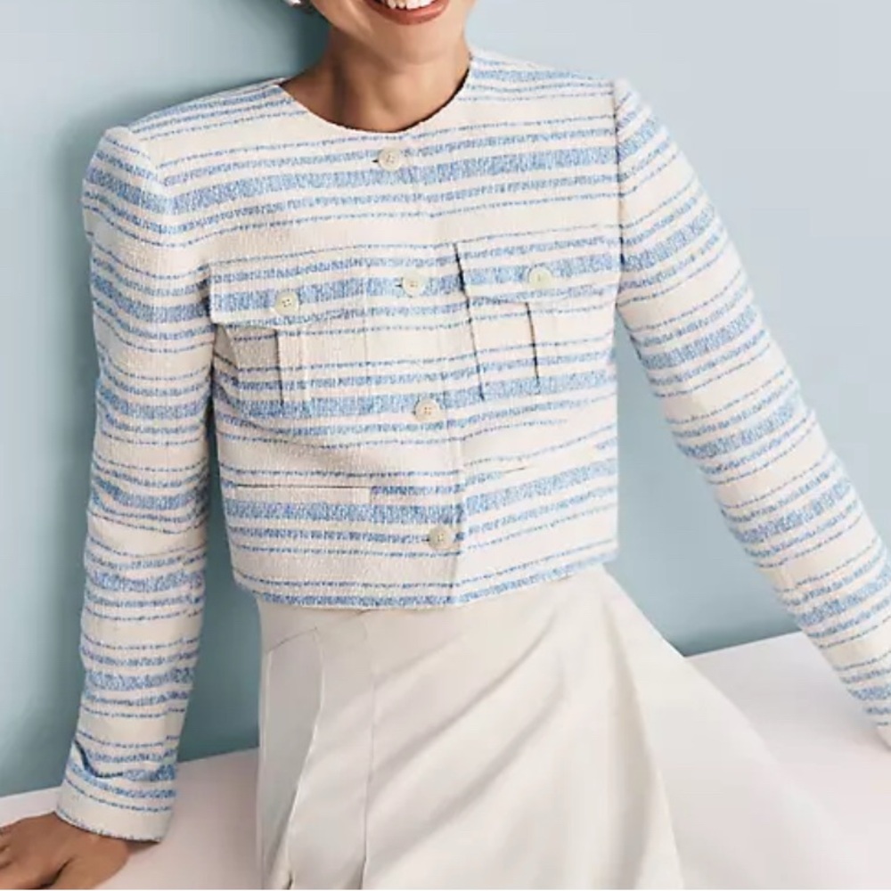 Ann Taylor Blue and White Striped Blazer